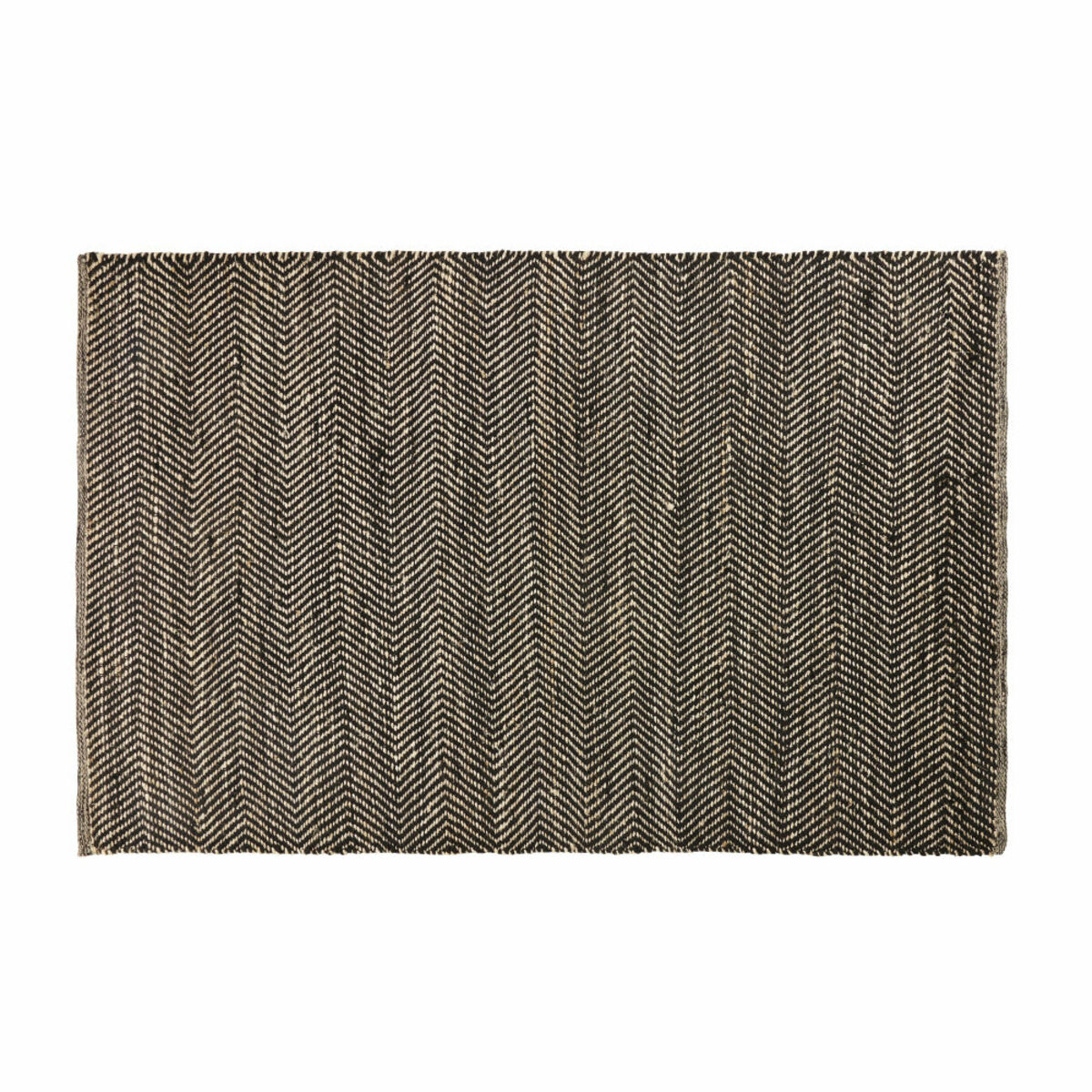 Alfombra de algodón y yute negro y marrón con estampado de zigzag 160x230