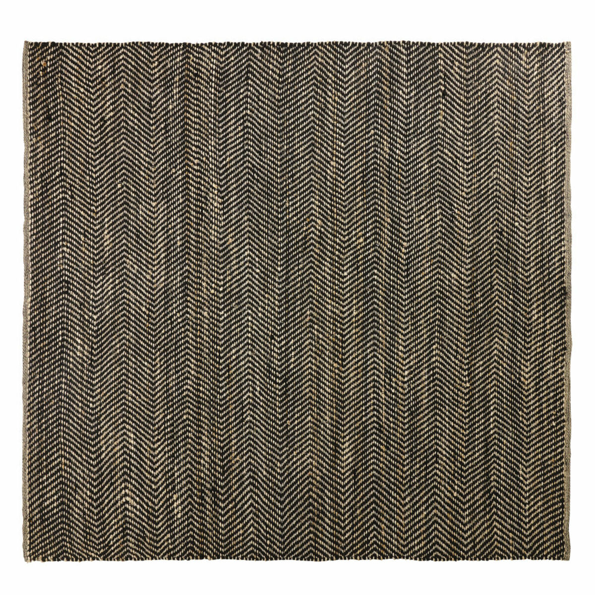 Alfombra de algodón y yute negro y marrón con estampado de zigzag 200x200