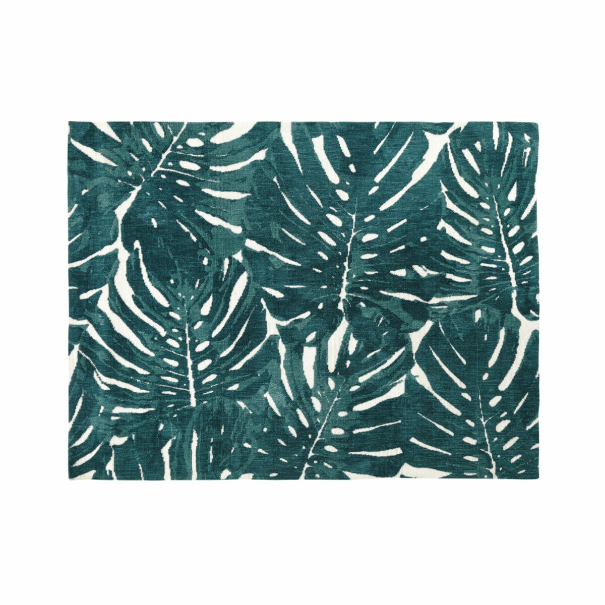 Alfombra tufting color crudo con motivos vegetales verdes 140x200
