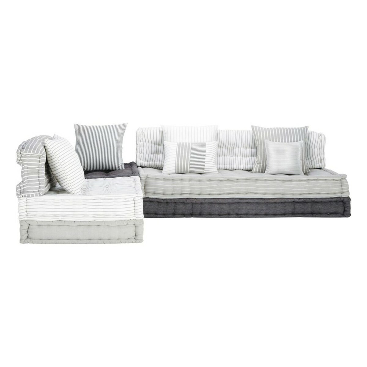 Banco esquinero modulable de 6 plazas de algodón gris y blanco