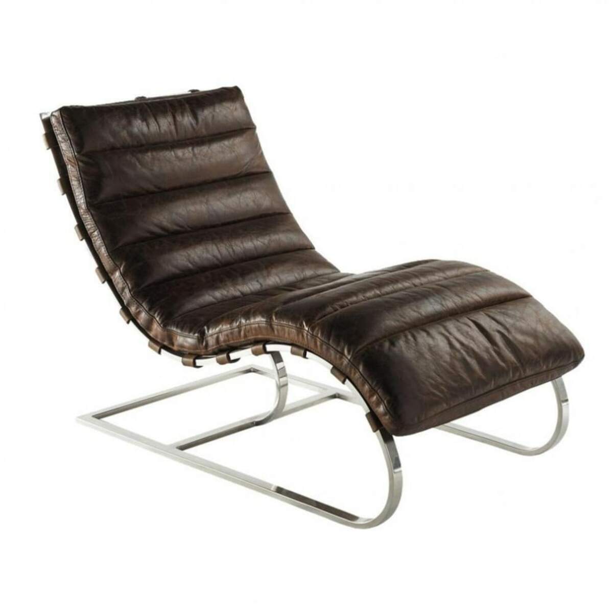 Chaise longue de cuero marrón