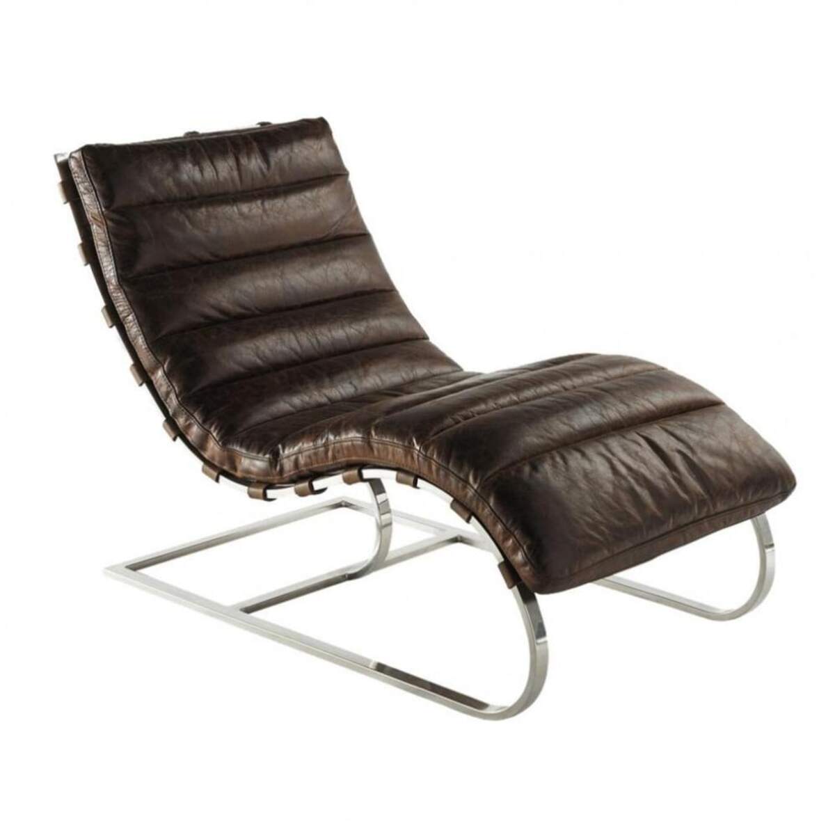 Chaise longue de cuero marrón Freud
