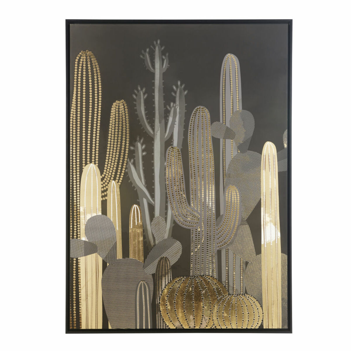Cuadro con impresión de cactus negro y dorado 105x145