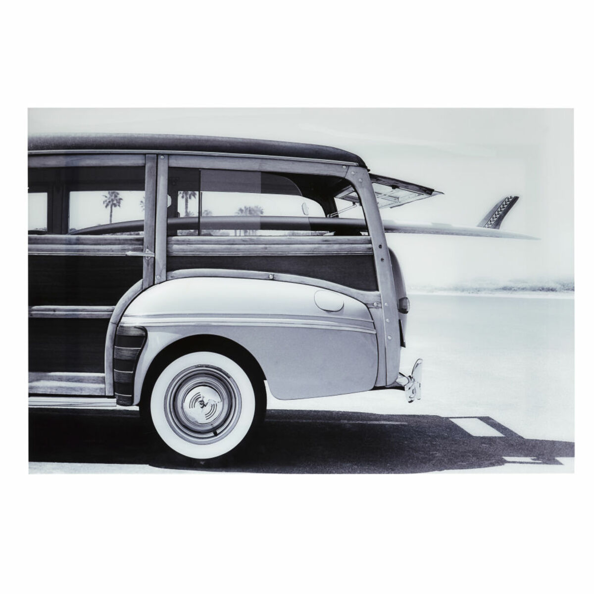 Cuadro de foto de plexiglás con estampado de caravana blanco y negro de 150x101