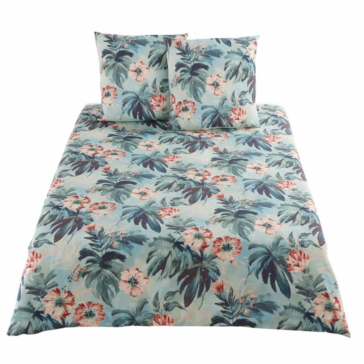 Juego de cama de algodón azul verdoso con motivos tropicales 240x260