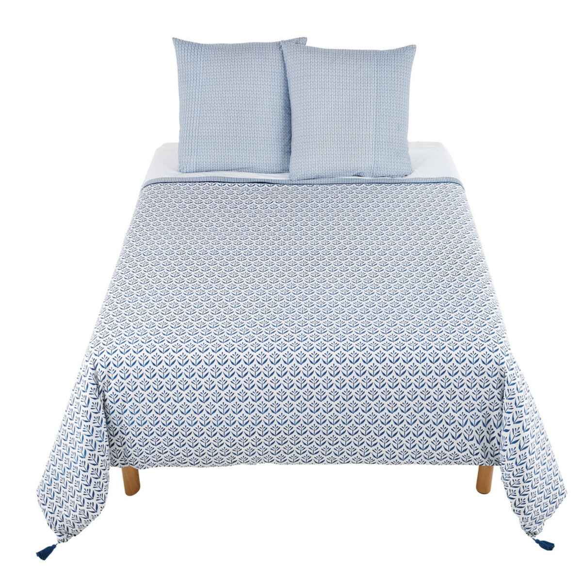 Juego de cama de algodón con motivos decorativos azules 240x260