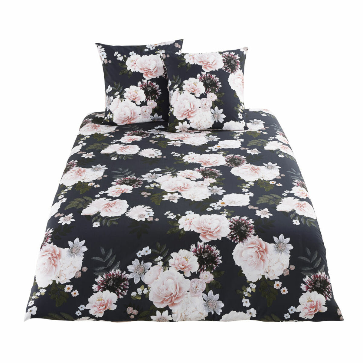 Juego de cama de algodón negro con motivos florales 240x260