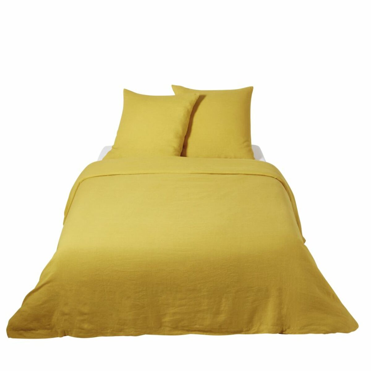Juego de cama de lino lavado amarillo mostaza 220x240