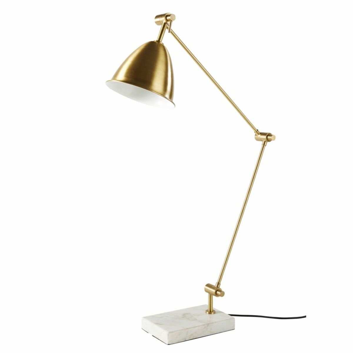 Lámpara articulada de metal dorado y mármol blanco