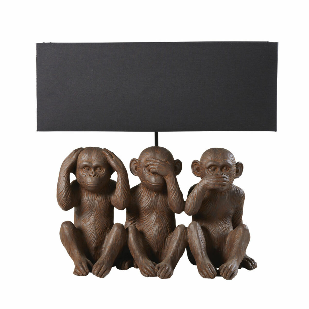 Lámpara con 3 monos y pantalla negra
