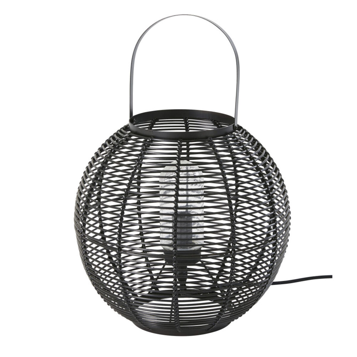 Lámpara de exterior trenzada de imitación a fibra vegetal negra