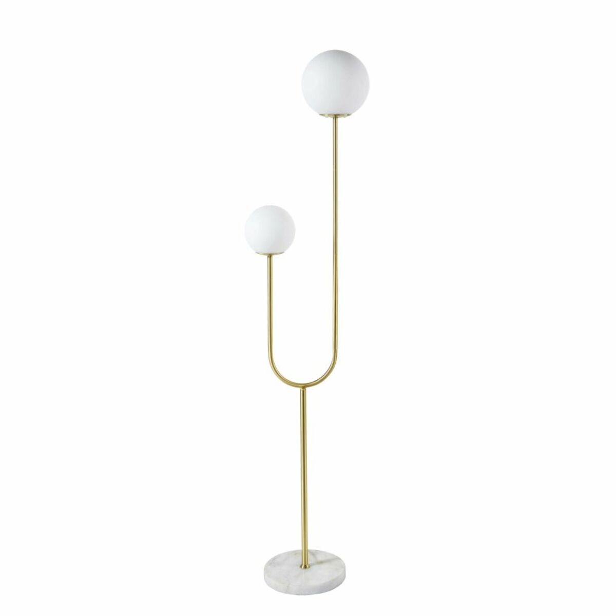 Lámpara de pie de 2 bolas de metal dorado y mármol blanco Alt.156