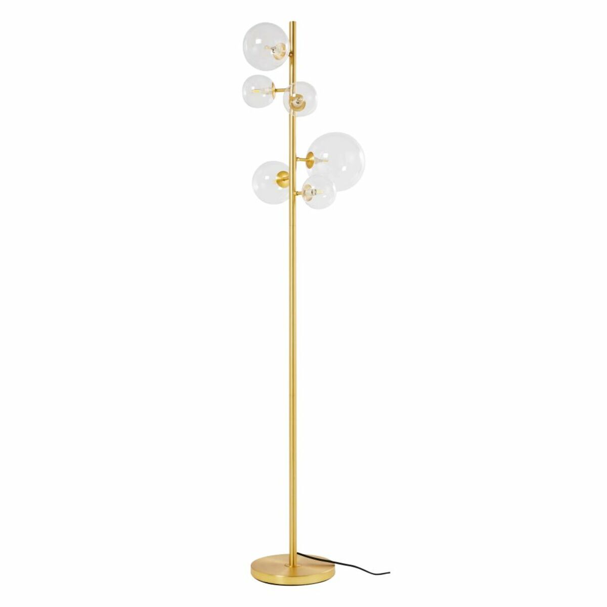 Lámpara de pie de metal dorado con 6 globos de cristal Alt.160