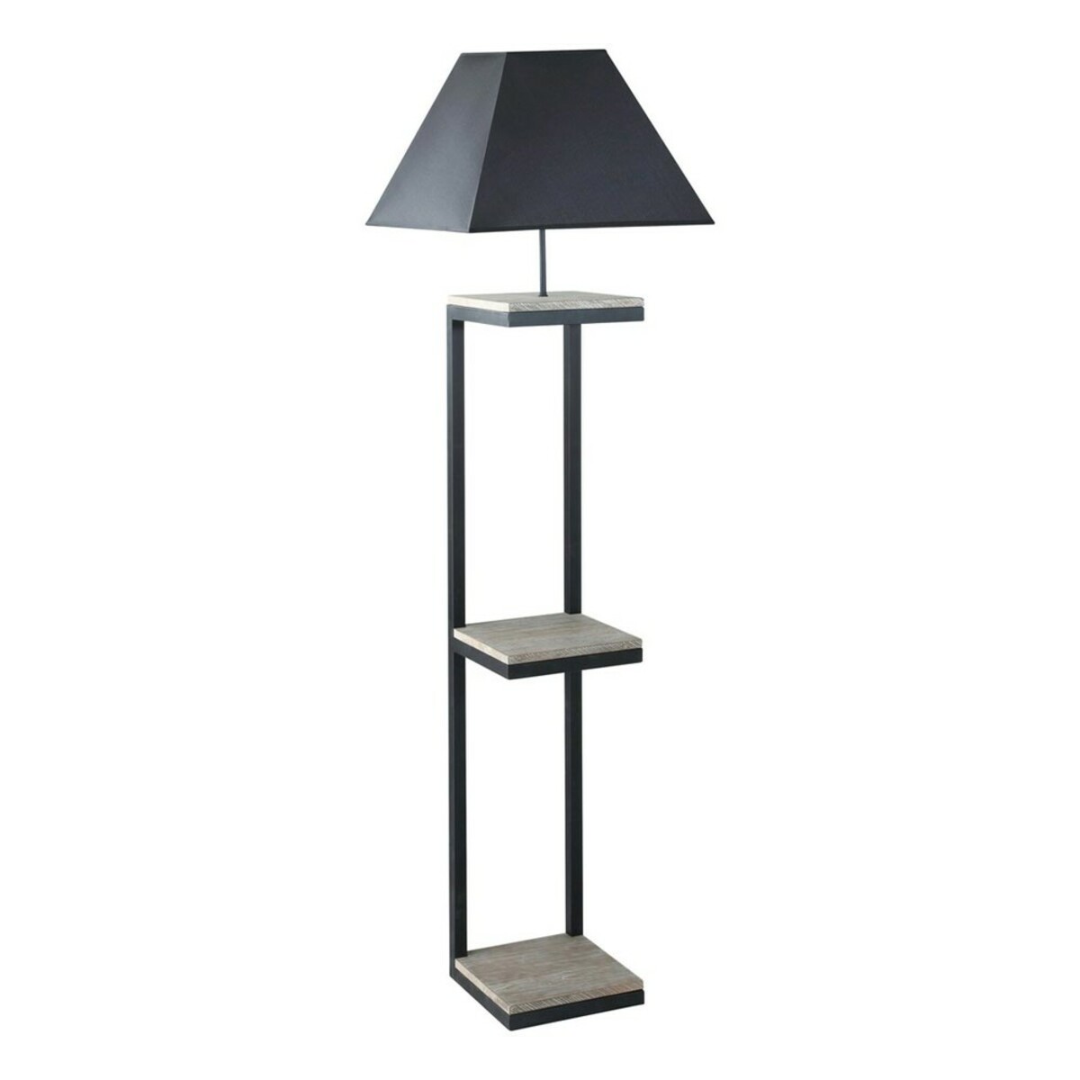 Lámpara de pie de metal y abeto con pantalla algodón negro Alt. 158