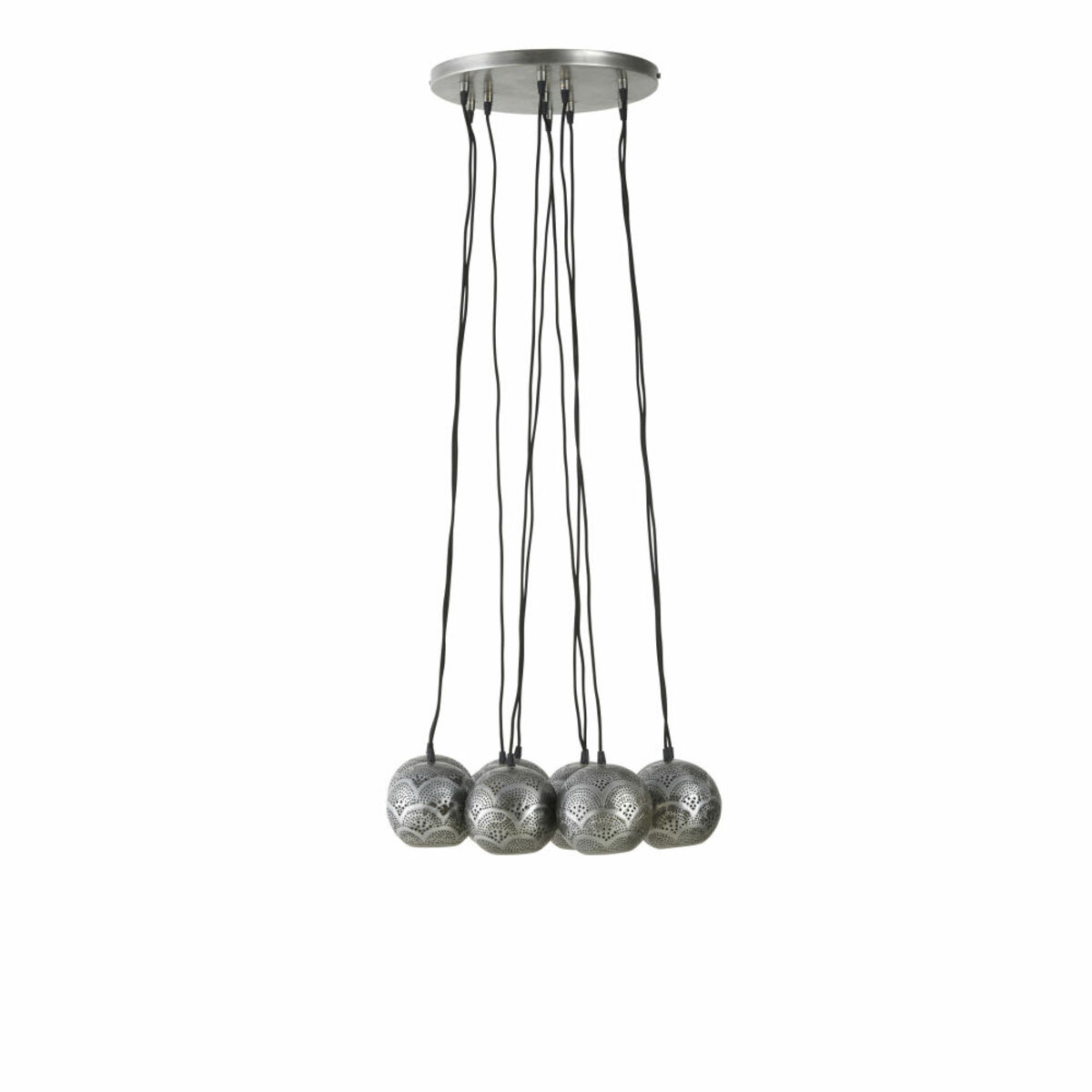Lámpara de techo con 10 bolas de metal cepillado y motivos decorativos perforados