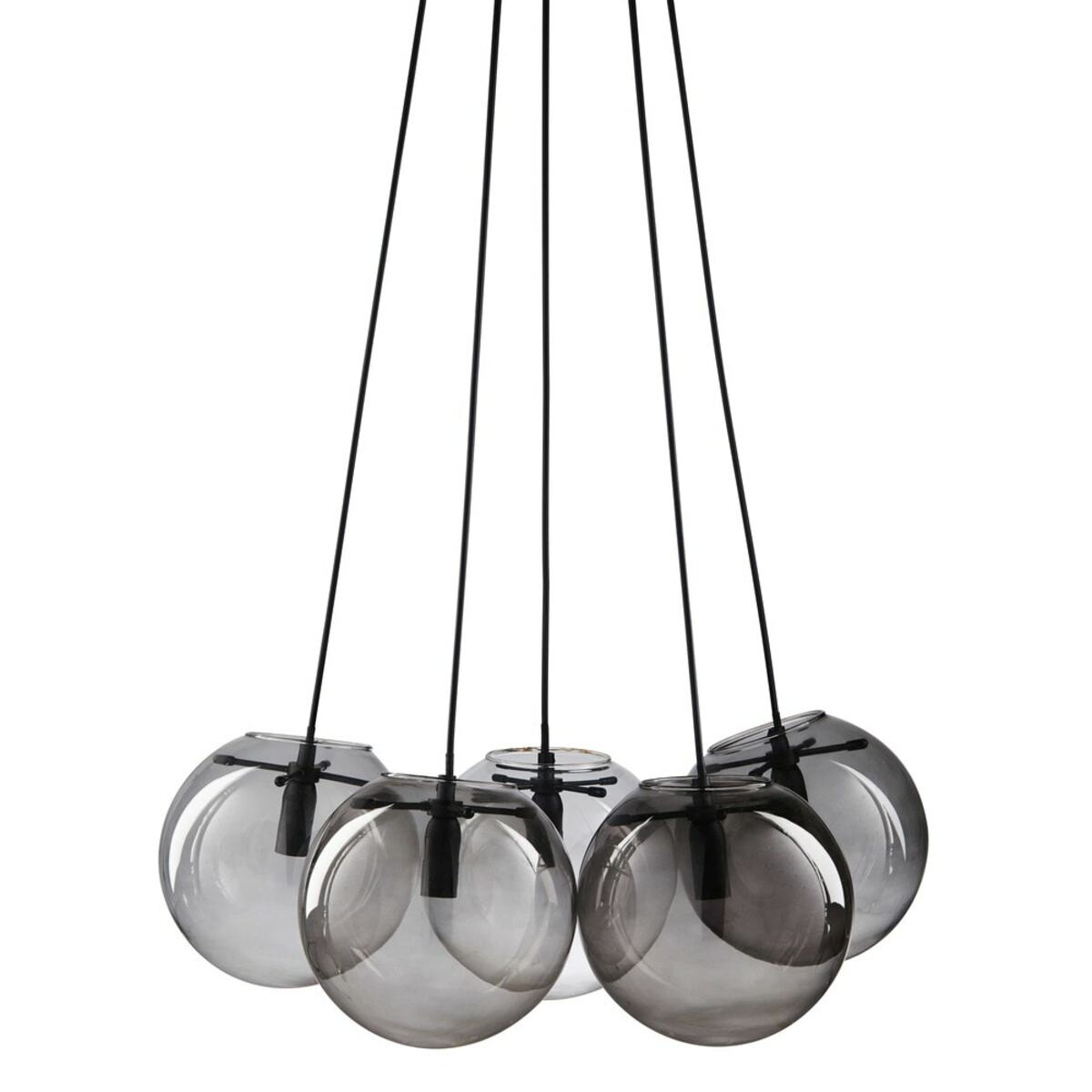 Lámpara de techo con 5 bolas de cristal y cristal ahumado