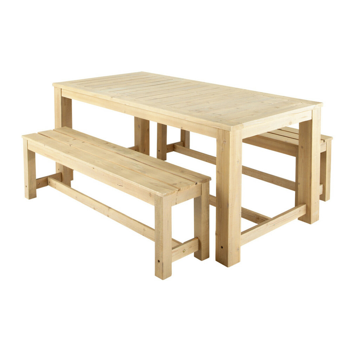 Mesa + 2 bancos de jardín de madera L. 180 cm