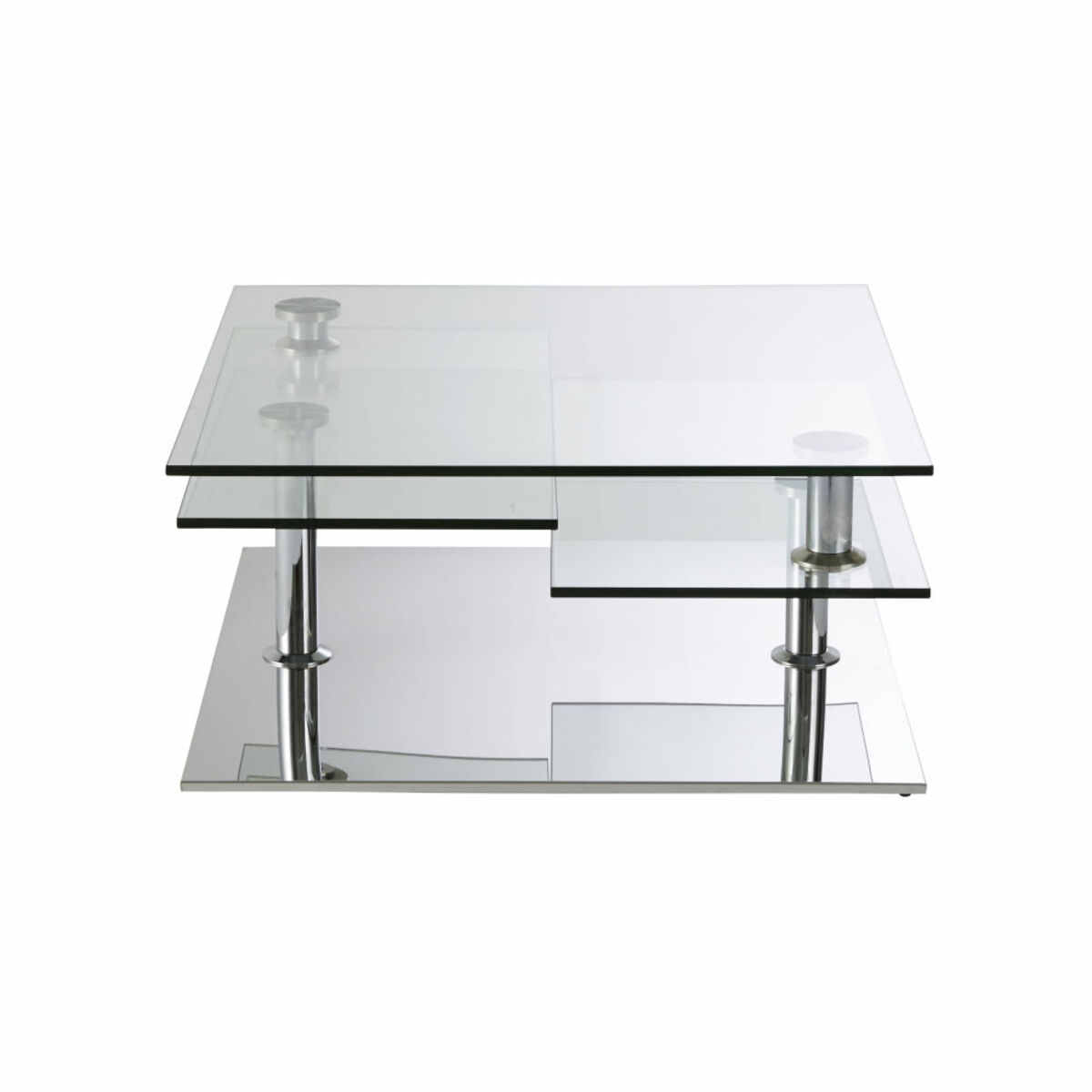 Mesa baja con 4 tableros de acero y cristal