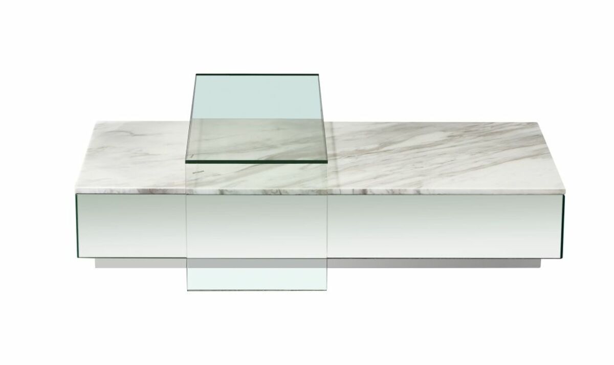 Mesa baja de mármol blanco y cristal