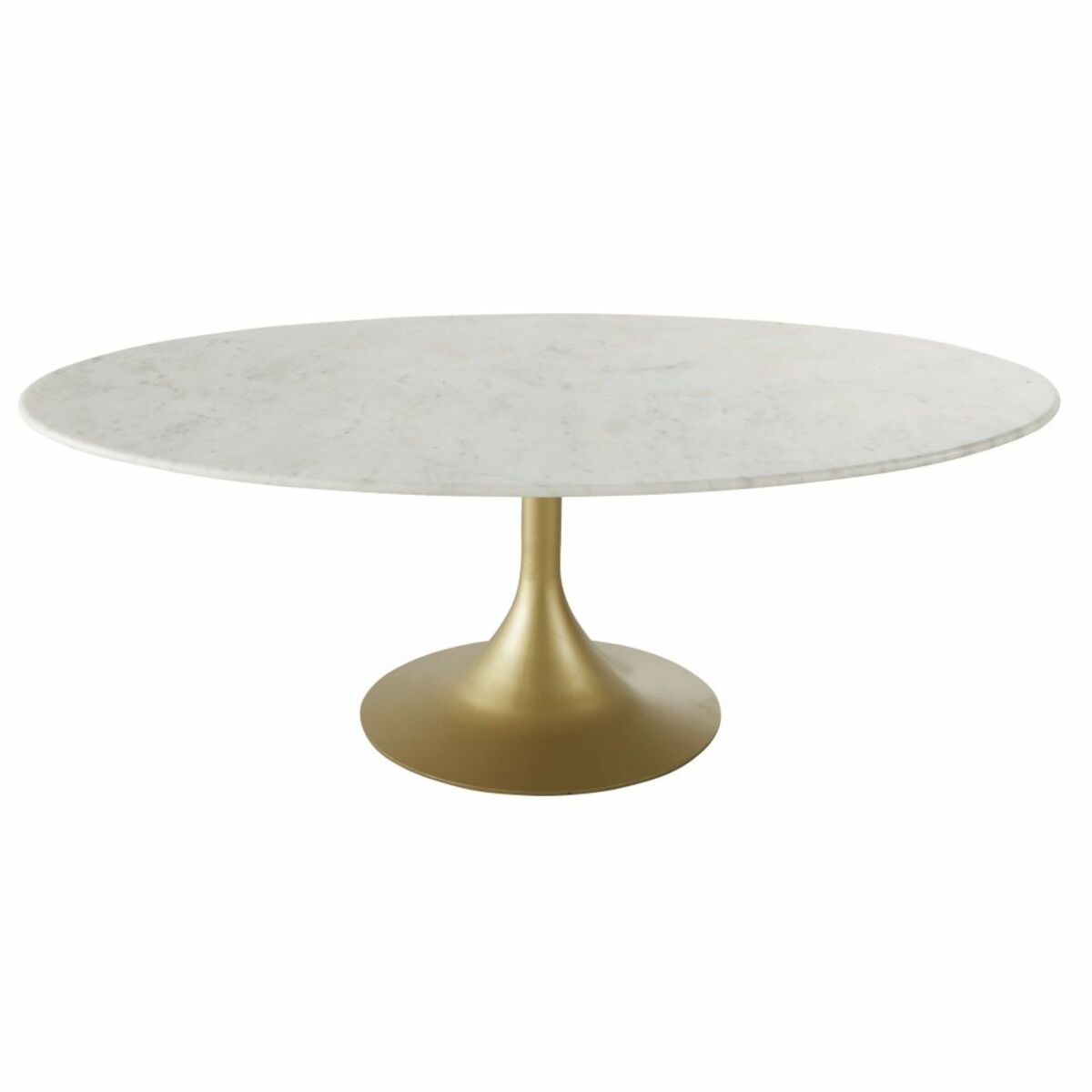 Mesa baja ovalado de mármol blanco y metal color latón