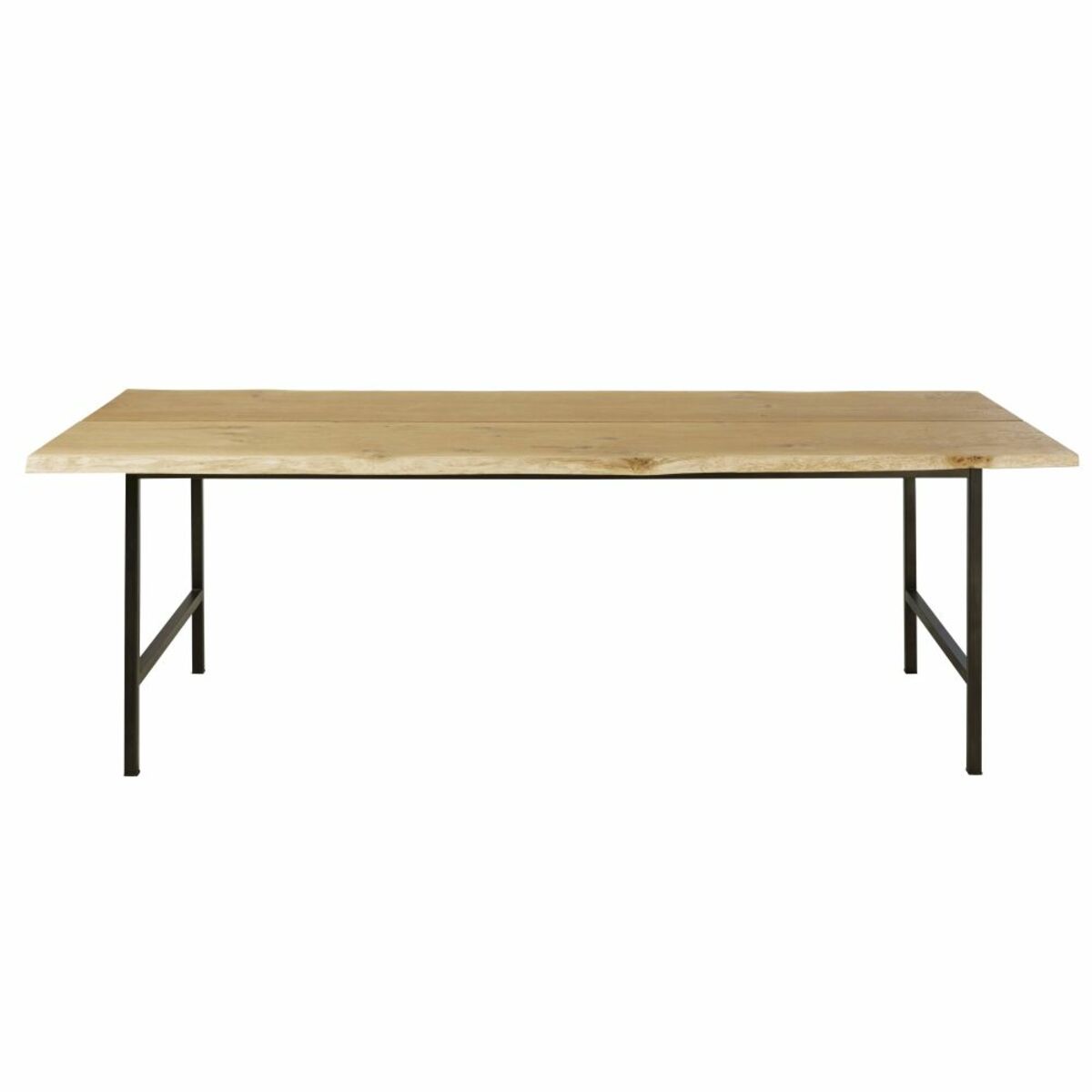 Mesa de comedor de roble macizo y metal negro para 8 personas