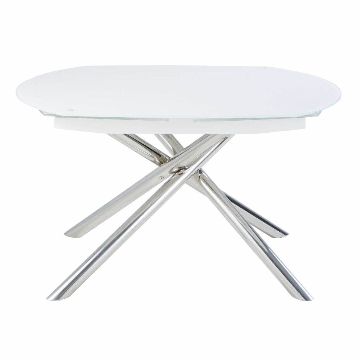 Mesa de comedor extensible de acero y cristal blanco L.130/190 para 8-10 personas