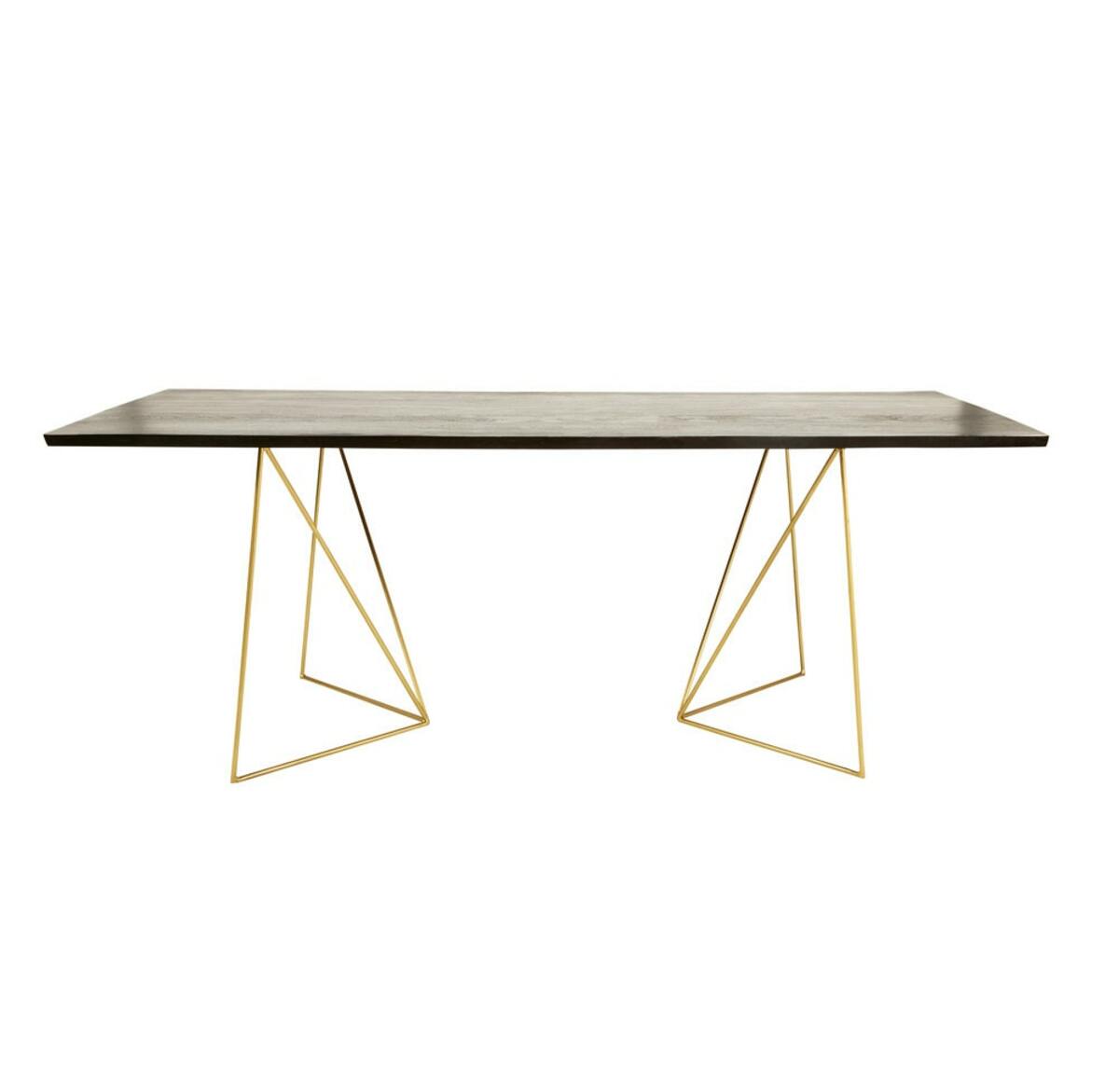 Mesa de comedor para 4/6 personas de acacia negra y metal dorado An.197