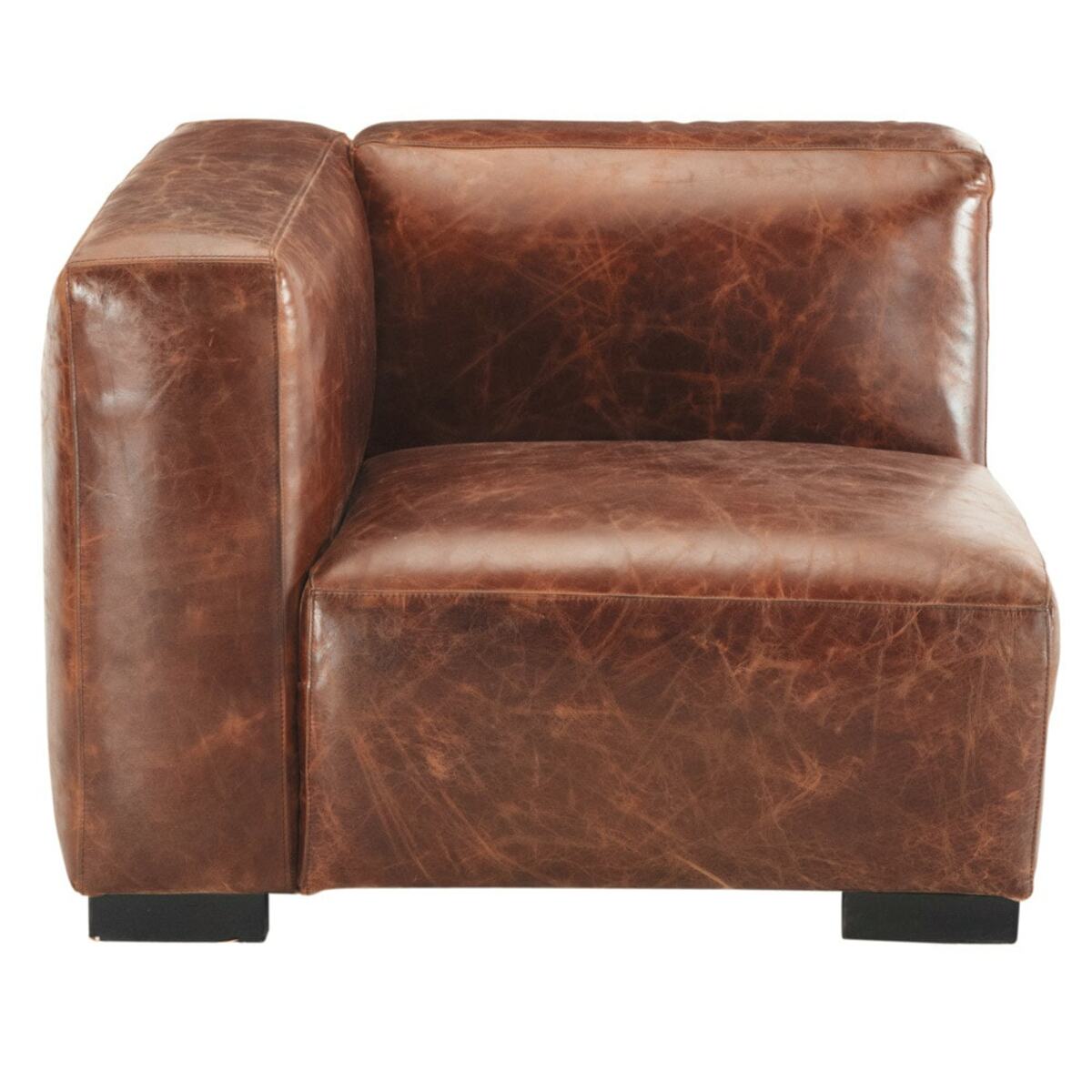 Módulo esquinero izquierdo de sofá de cuero marrón John