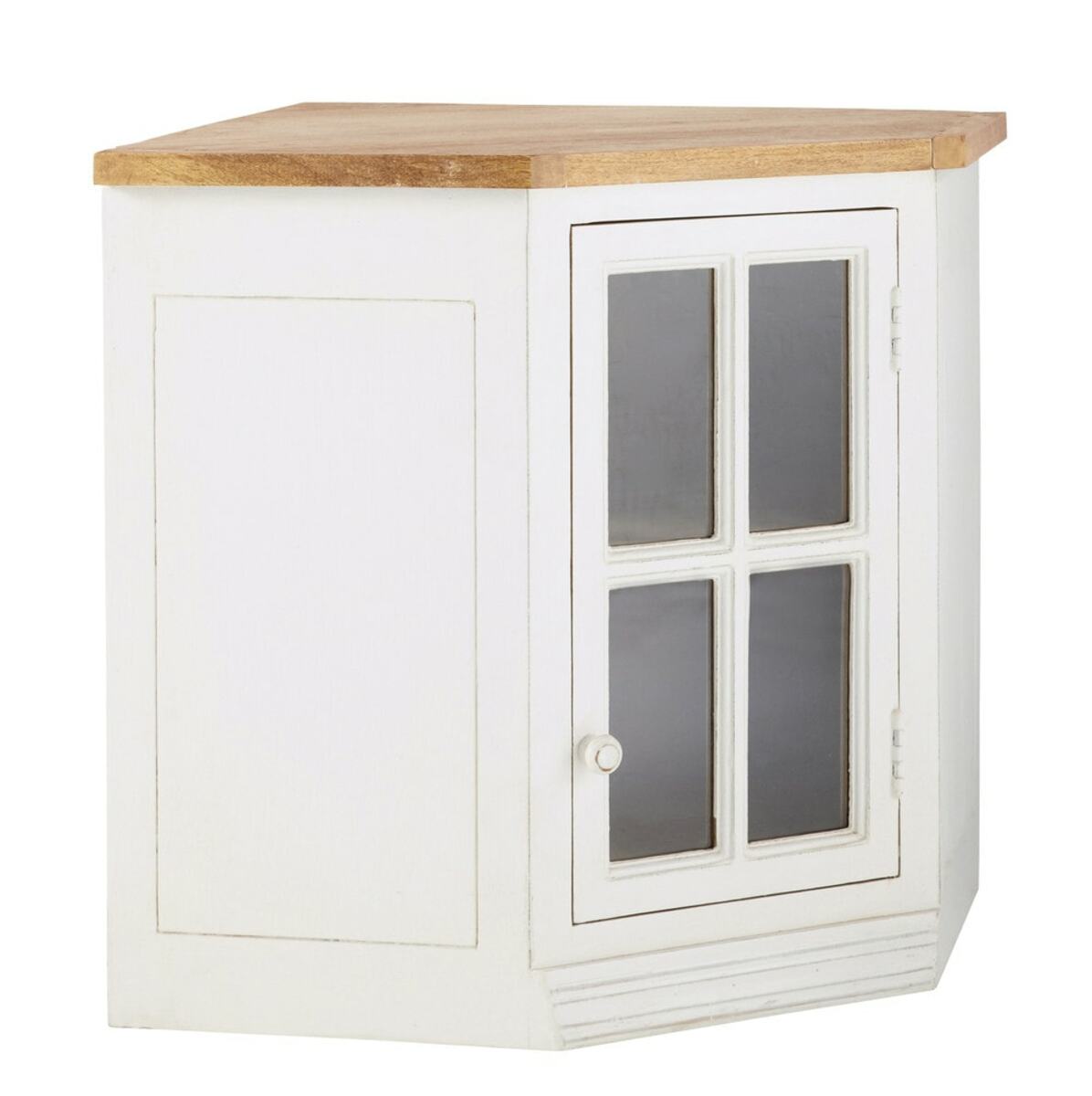 Mueble alto esquinero de cocina con 1 puerta acristalada y tirador a la izquierda color marfil