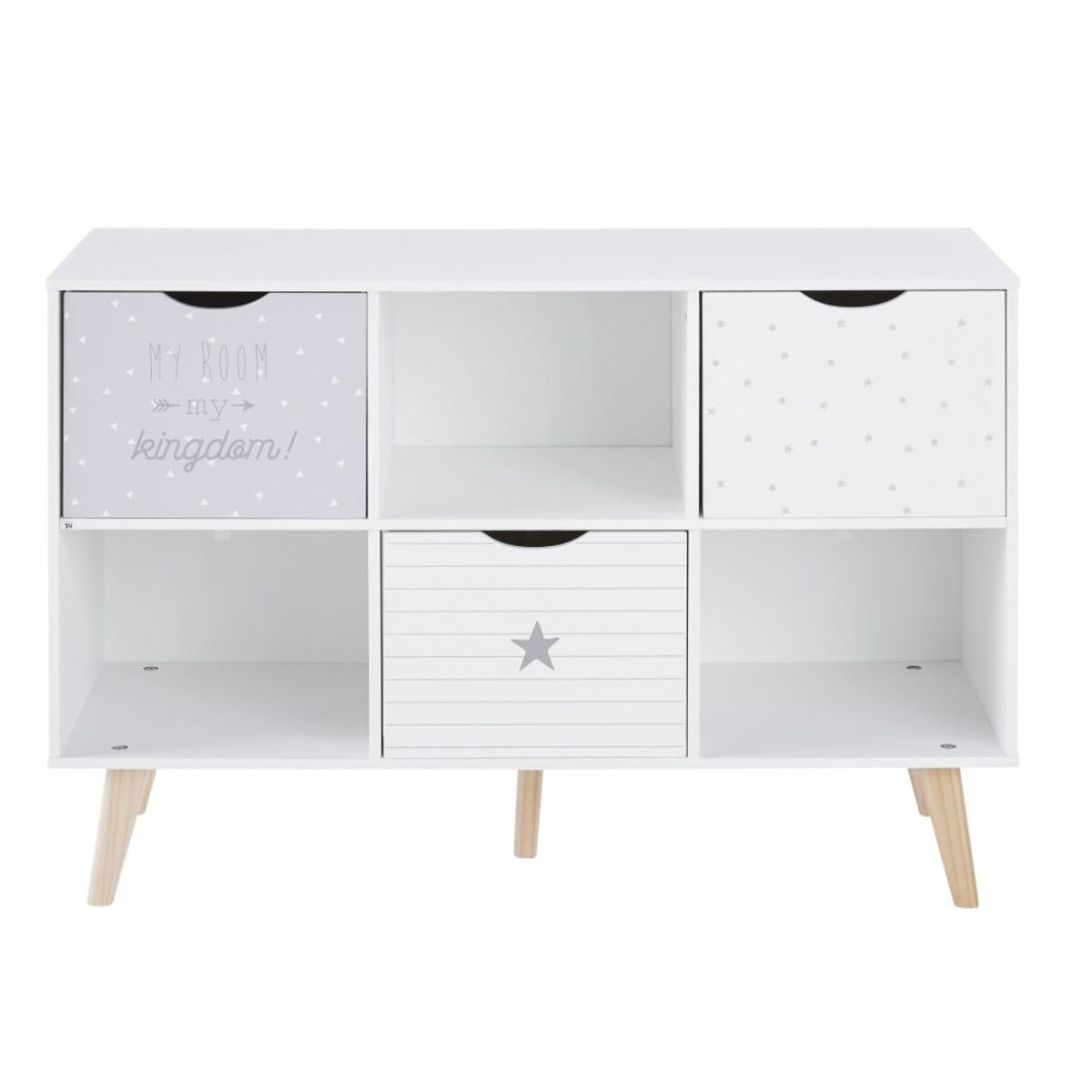 Mueble con 3 cajones en gris y blanco con motivos decorativos Dreams