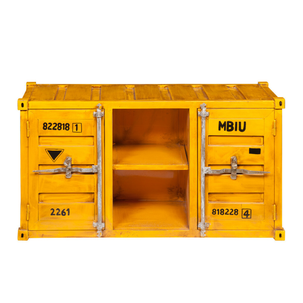 Mueble de TV contenedor amarillo de metal An. 129 cm