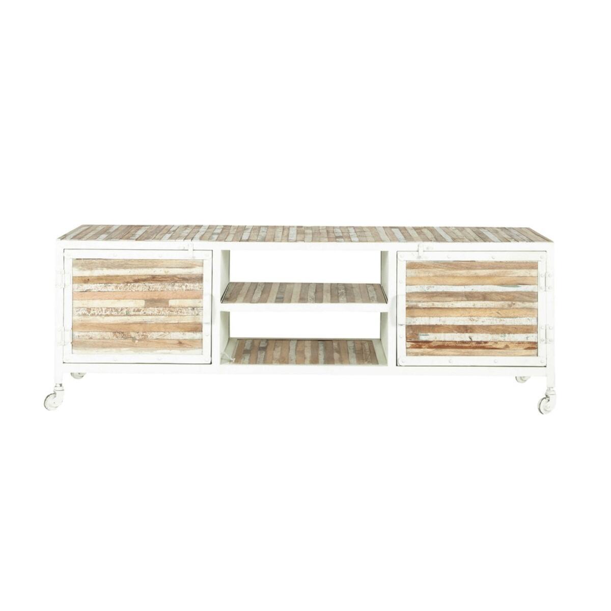 Mueble de TV de metal y madera blanca An. 140 cm Mistral