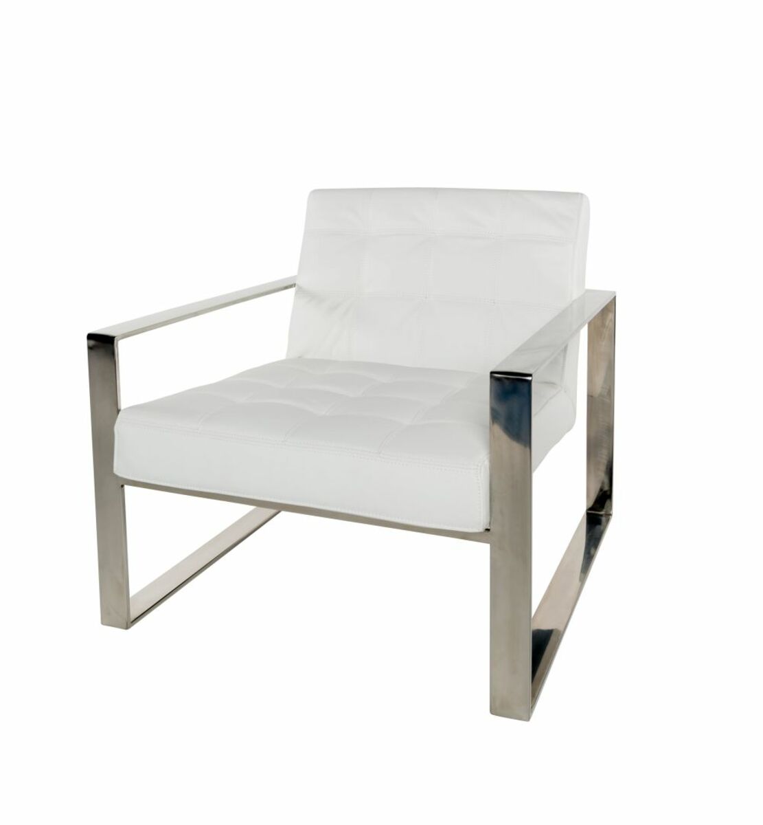 Sillón de piel blanco con patas de metal cromado