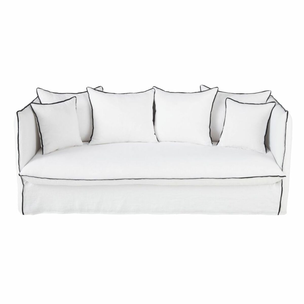 Sofá cama de 3/4 plazas de lino lavado blanco con volantes negros