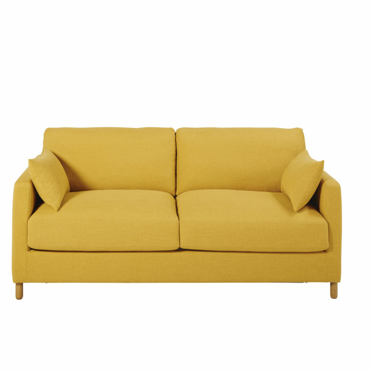 Sofá-cama de 3 plazas amarillo mostaza, colchón 14 cm