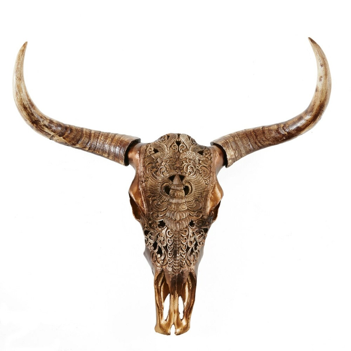 Trofeo de pared de cabeza de búfalo esculpido marrón 73x73